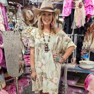 NEW A Rare Bird Butterfly Linen Shirt Dress Boho Floral Midi Dress